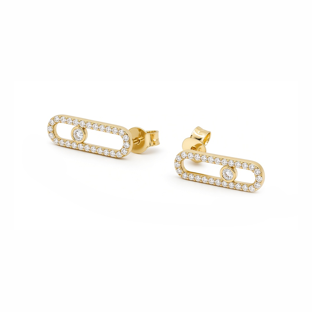 14K Yellow Gold MSK Stud Earrings with Cz / Size: 5mm x 15mm / Weight: 1.5 GR / P55C-5009