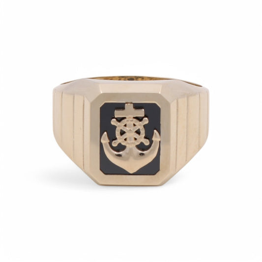 10K Yellow Gold Anchor SQ Men’s Ring with Onyx Stone / Size 11 / Weight: 5.7 GR / BPMR0AN-1