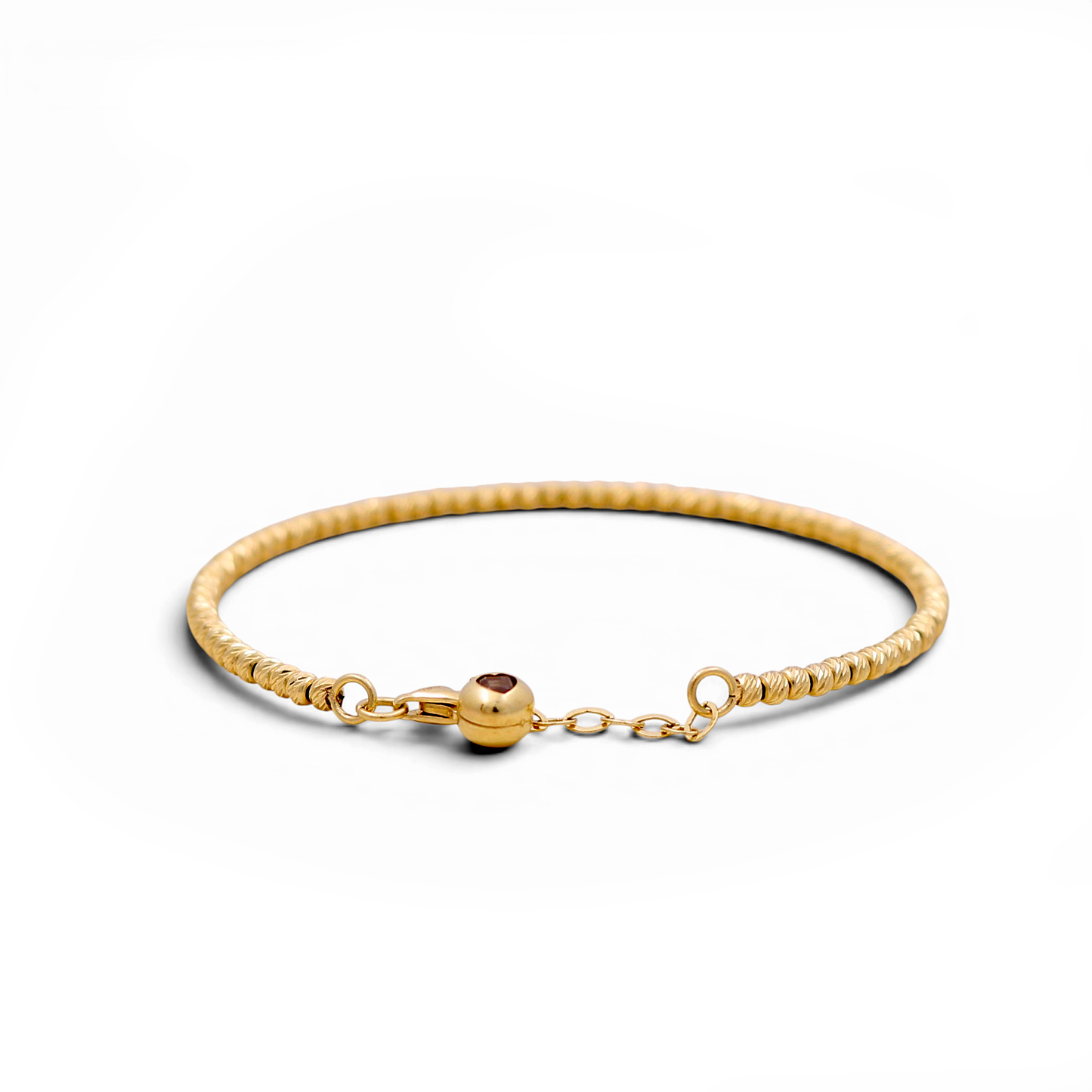 14K Yellow Gold Semisolid Diamond Cut Balls Bangle Bracelet / Weight: 4.7 GR
