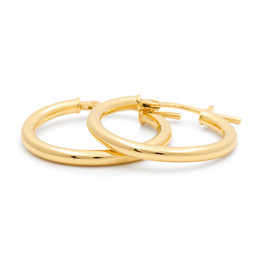 14K Yellow Gold Fashion Plain Hoops Earrings /Size:2.5mm 15 mm / Weight: 1.1 GR