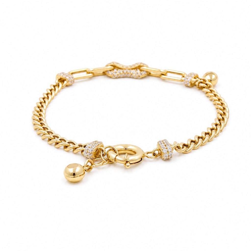 14k Yellow Gold Fashion Women's Bracelet with Cz / Size: 7.5" / Weight: 7.2 GR / CCFWB4FS-6