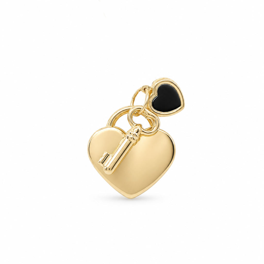 14K Yellow Gold Hearts with Key Pendant / Weight 2.8 GR / DOPD4HRKY