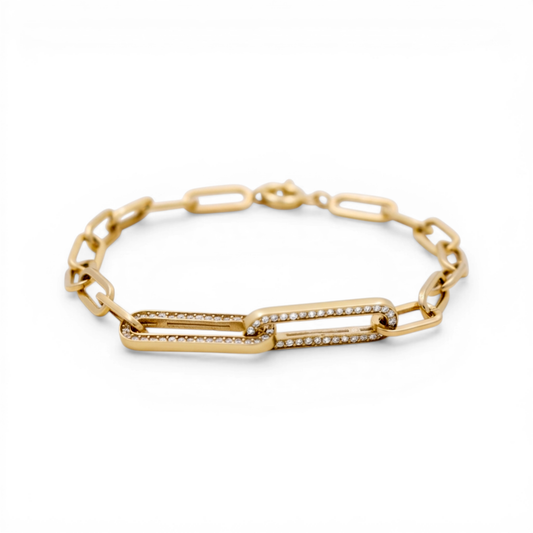 10K Yellow Gold Fashion Paper Clip Link Women's Bracelet with Cz / Size: 7.5" / Weight: 4.2 GR / DQWB0PC