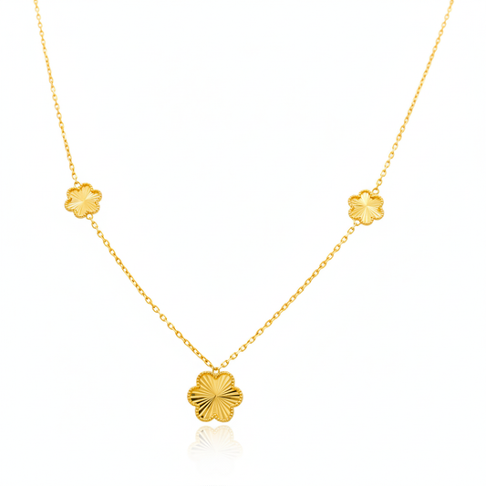 14K Yellow Gold Three Flowers Women's Necklace with Diamond Cut / Size: 17” / Weight: 6.5 GR / CONK4FL-1