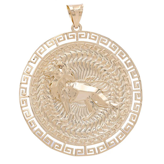 14K Yellow Gold Medal Pendant Lion And Greek / Weight 11.9 GR / COPD4MDLNGR