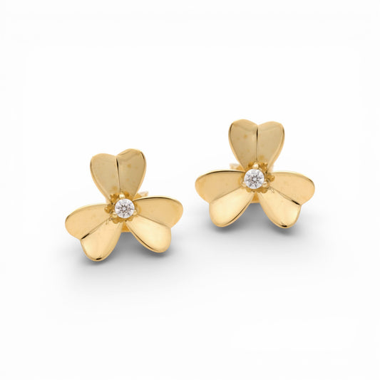 14K Yellow Gold Flower Stud Earrings With Cz / Weight: 1.4 GR / P55S-5
