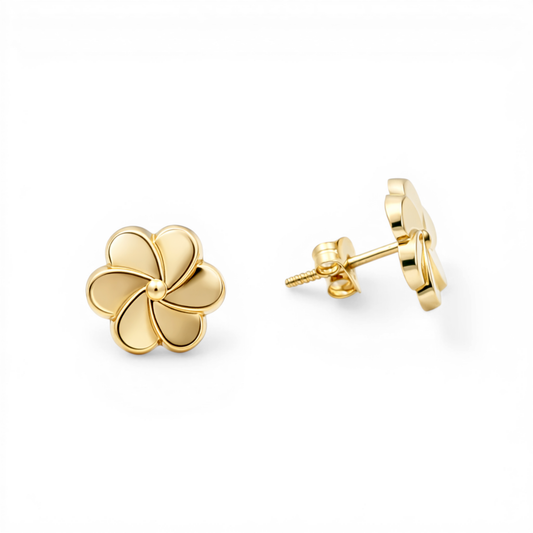 14k Yellow Gold Flower Stud Earrings With Cz / 6-246101PF