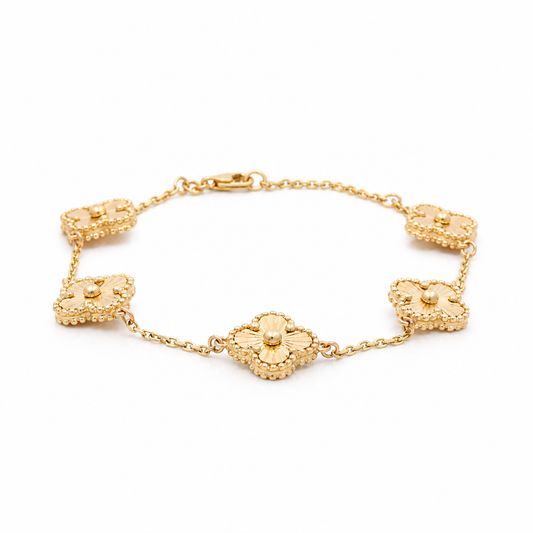 14K Yellow Gold Women's Bracelet with Five Clover / Size: 12mm 7.5'' / Weight: 8.4 GR