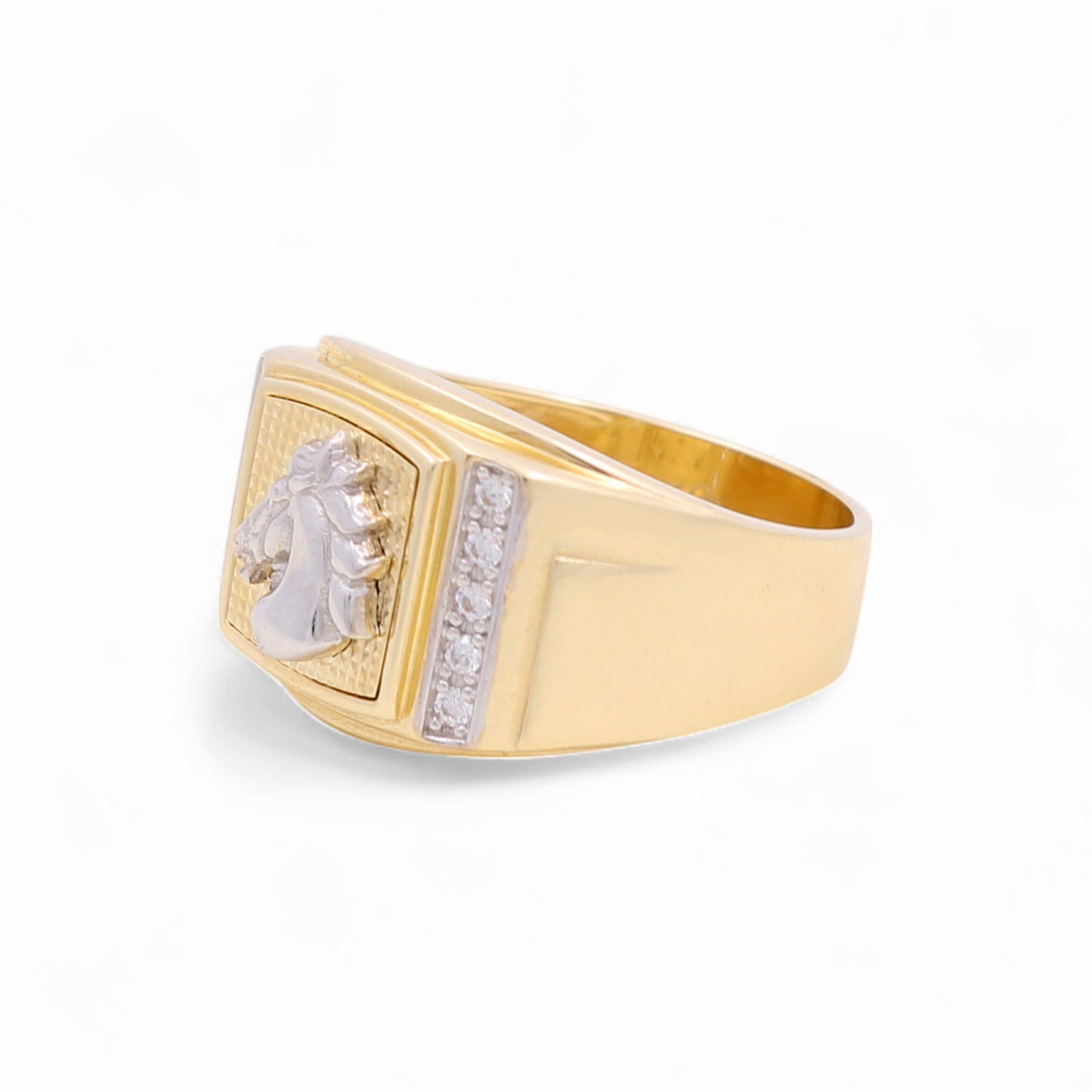 14k Two Tone Square Horse Men's Ring with Cz / Size: 9.5 / Weight 8.9 GR / COMR4SQTTHRCZ