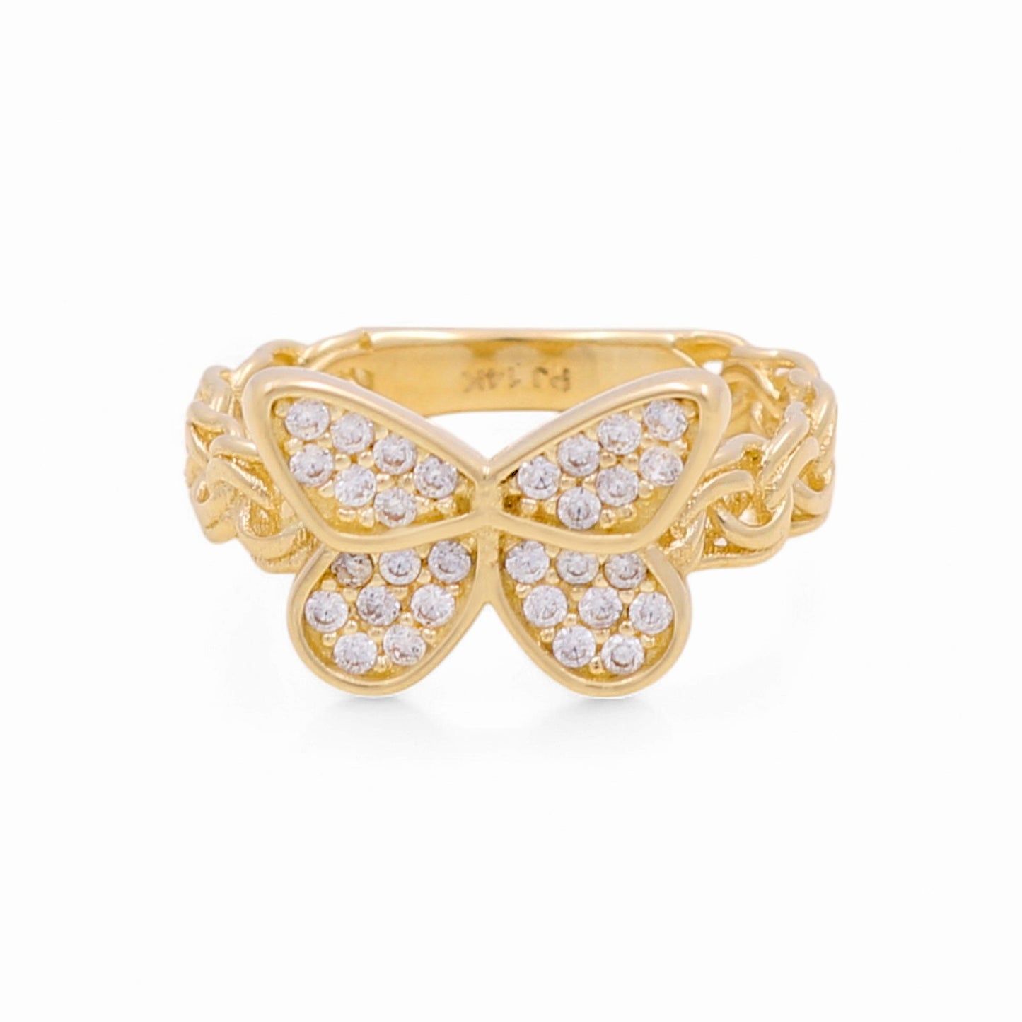 14K Yellow Gold Butterfly Women's Ring With White Cz / Size: 7 / Weight: 3.6 GR / CPWR4BF-1