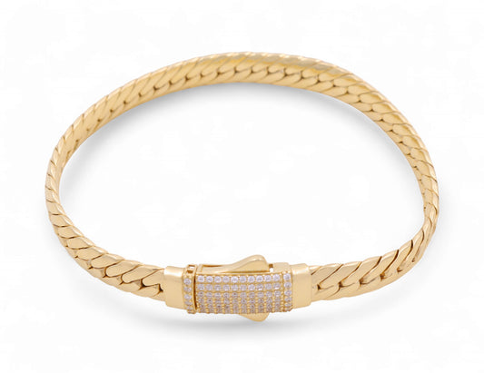 10K Yellow Gold Women's Fashion Cuban Link Bracelet with CZ / Size: 7mm 7.5" / Weight: 9.7 GR / P10S-155