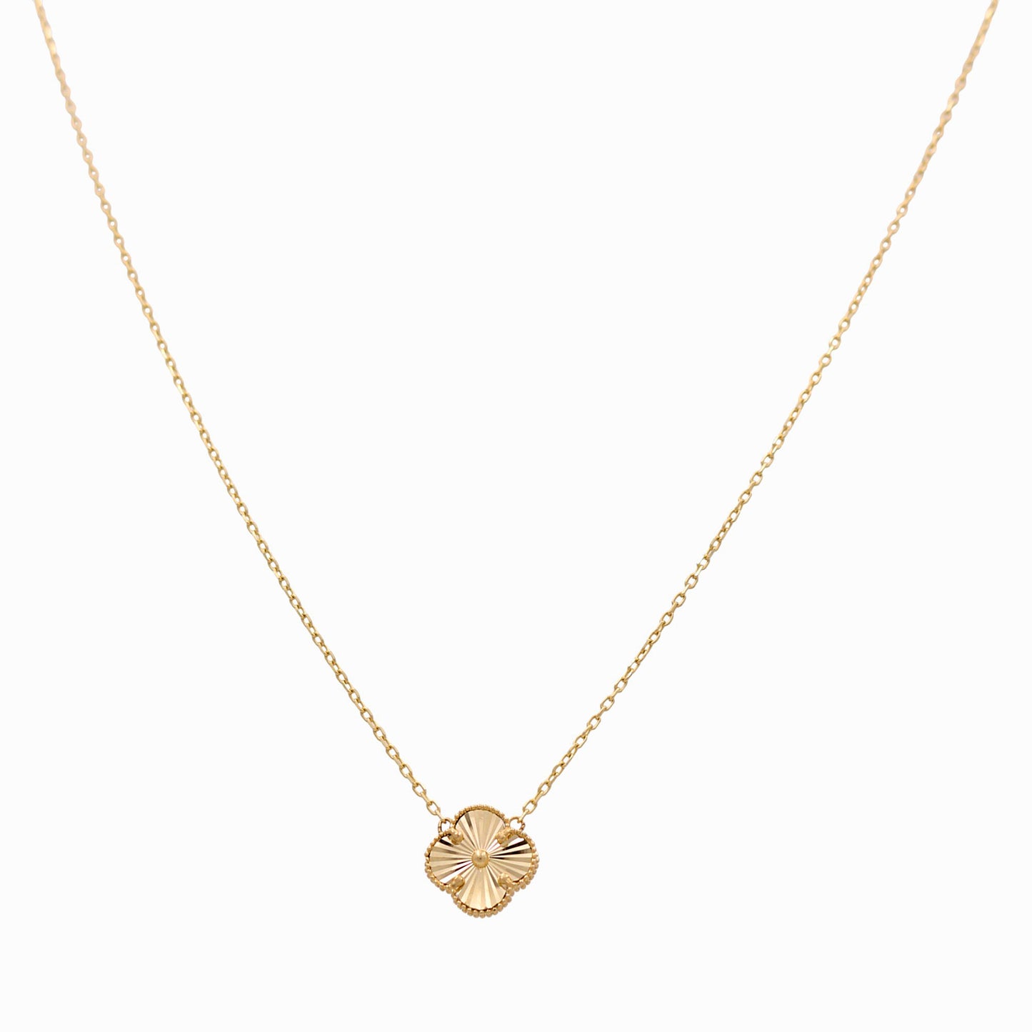 10K Yellow Gold One Clover Women's Necklace / Size: 17”  17MM / Weight: 3.6 GR / DQNK0CLV-2