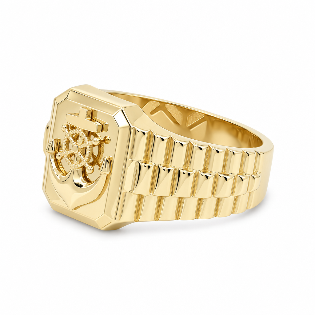14K Yellow Gold Anchor Men’s Ring / Size 11 / Weight: 4 GR / DQMR4AN