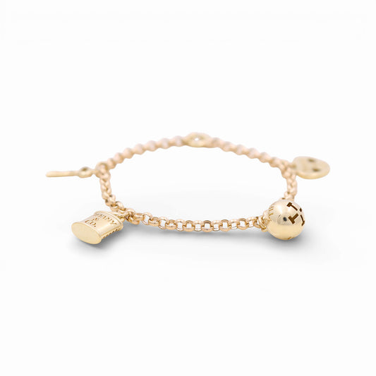 10k Yellow Gold Rolo Women's Bracelet with Hanging Charms / Size: 7.5" / Weight: 6.1 GR / DQWB0RL
