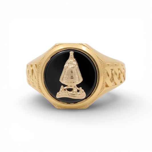 10K Yellow Gold Virgen de la Caridad With Onyx Men's Ring / Size: 11.5 / Weight: 4.9 GR