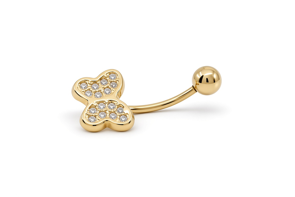 14K Yellow Gold Butterfly Piercing with Cz Stone / 6-369701KSF