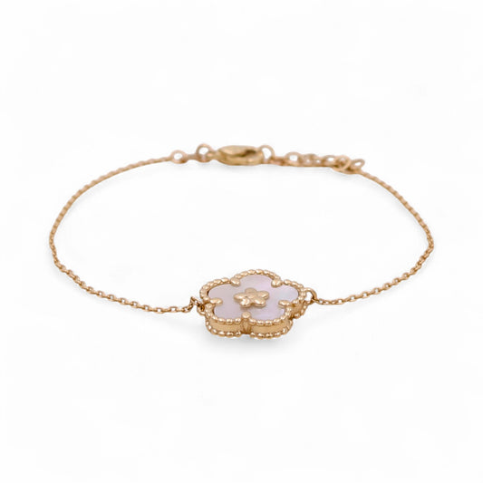 14K Yellow Gold Flower with Mother of Pearl Women's Bracelet / Size: 7" / Weight: 2.8 GR / CQWB4FL