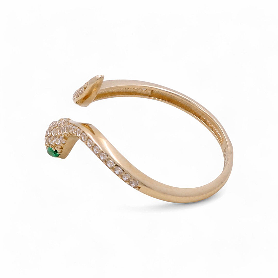 14K Yellow Gold Women’s Snake with Green Stones Ring / Weight: 1.8 GR / COWR4SK-2