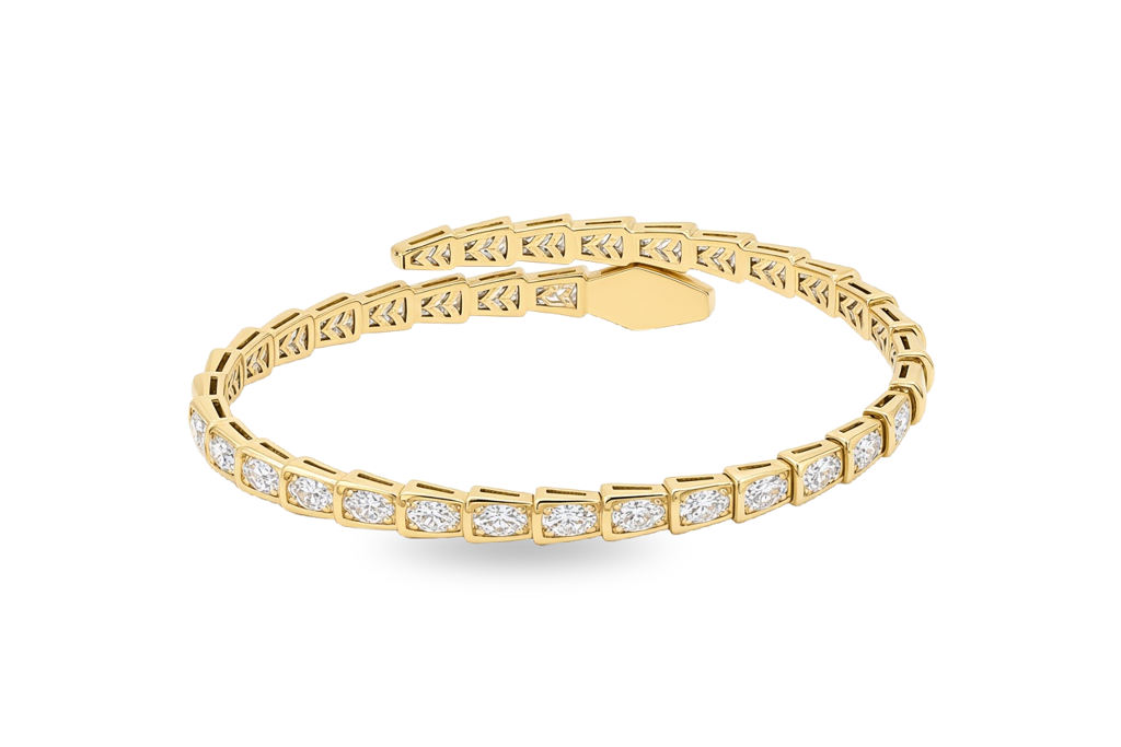 10K Yellow Gold Fashion BV Bangle Bracelet with Cz / Size: 18 / Weight: 9.8 GR / P23B-1650