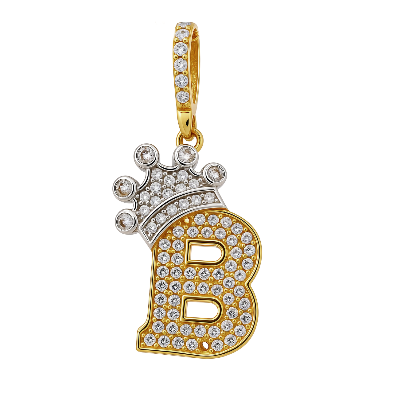 14K Yellow and White Gold Initial B Pendant With Crown / Weight: 1.9 GR / CCFPDTT4B