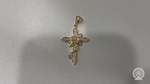 14K Yellow Gold Cross Two-Tone Pendant with Cz Stone / Weight: 2.9gr / DQPD4CRSS-18