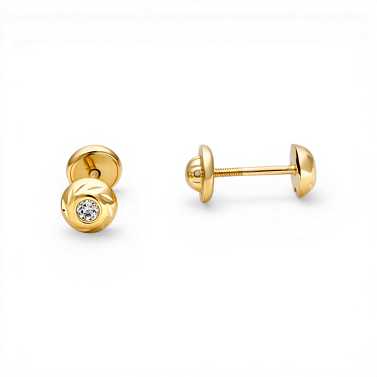 14k Yellow Gold Fashion Stud Earrings With Cz / 6-110001PSF