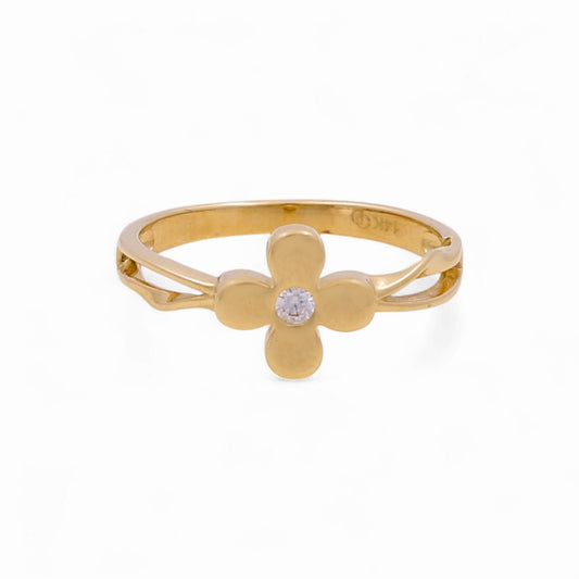 14K Yellow Gold Woman’s Flower Ring / Stone: CZ / Size: 7.5 / Weight: 2 GR / KEEWR4FL-2