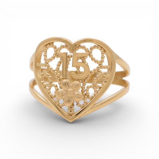10K Yellow Gold Quiceanera Women's Ring with Heart / Size: 8.5 / Weight: 2.3 GR / DQWR0HR-9