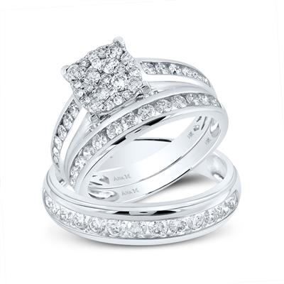 14K White Gold Diamond Trio Sets / Size 7 & 10 / Stone: 1 3/4 Ctw Diamond