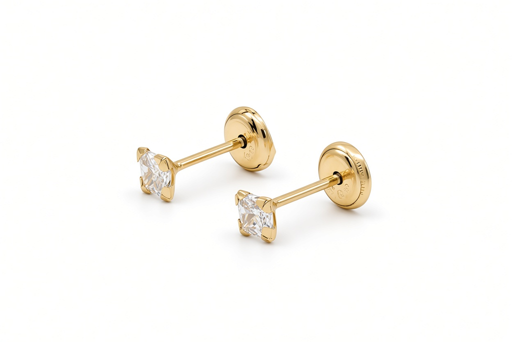 14K Yellow Gold Fashion Stud Earrings with Cz Stone / 6-124501PS3