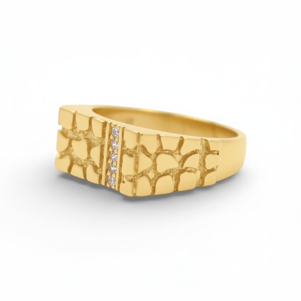 10K Yellow Gold SQ Nugget Men's Ring with Cz / Size: 11.5 / Weight: 4.7 GR / DQMR0FS-1