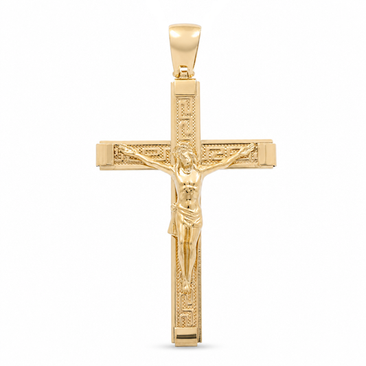 14K Yellow Gold large Cross Pendant With Christ / Weight: 7.7GR