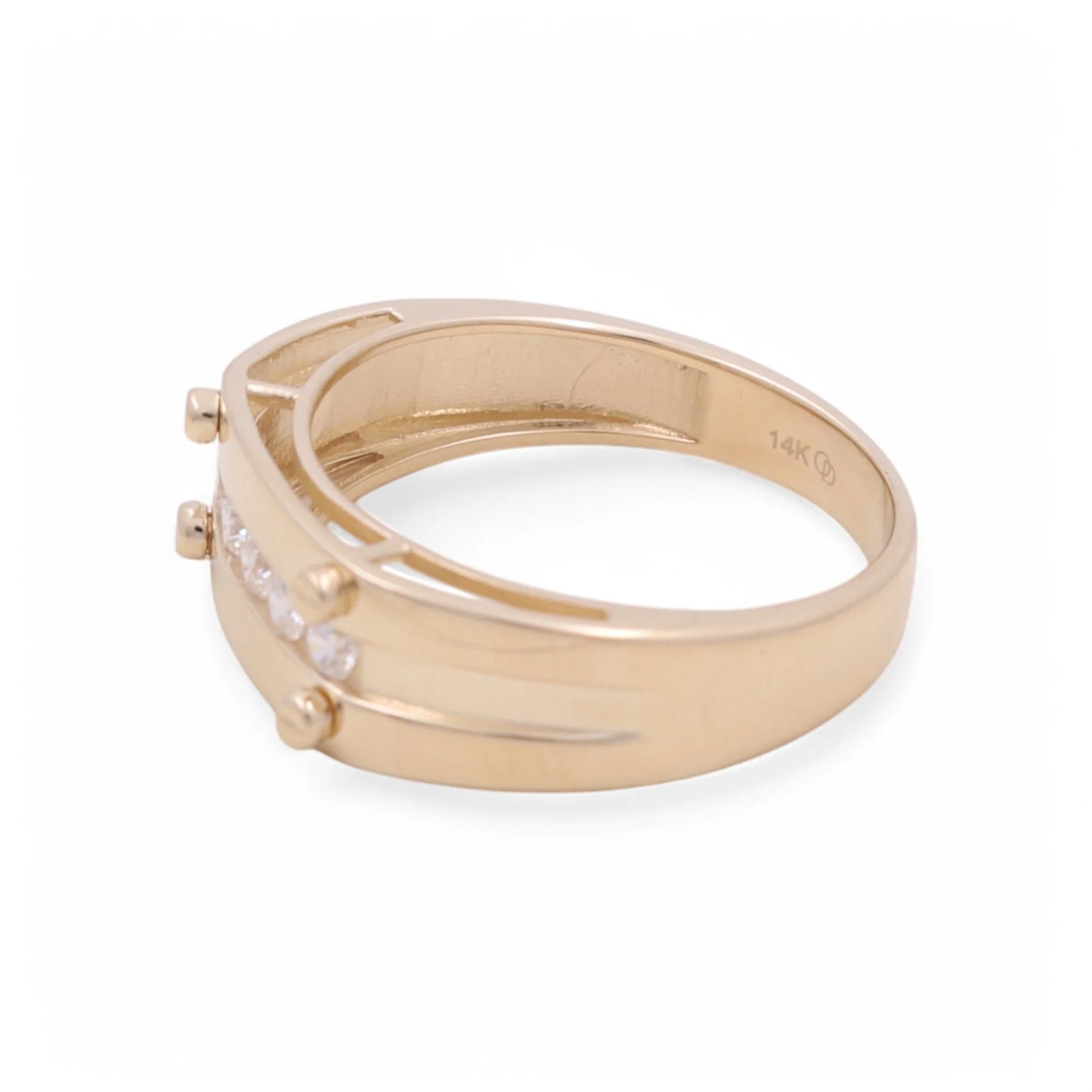 14K Yellow Gold Fashion Men's Ring with White Cz / Size: 10 / Weight 4.9 GR / KEEMR4FS-10