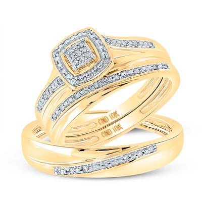 10k Yellow Gold Diamond Trio Set  / Size: 7 & 10 / Stone: 1/12 ctw / 117737