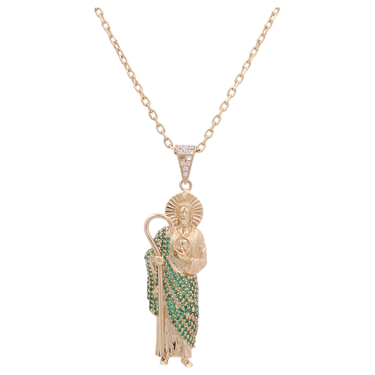 Cadena y colgante de San Judas en oro amarillo de 14 quilates / CZ / Tamaño: 18” / Peso: 10,8 GR / CLCH4SJCZ