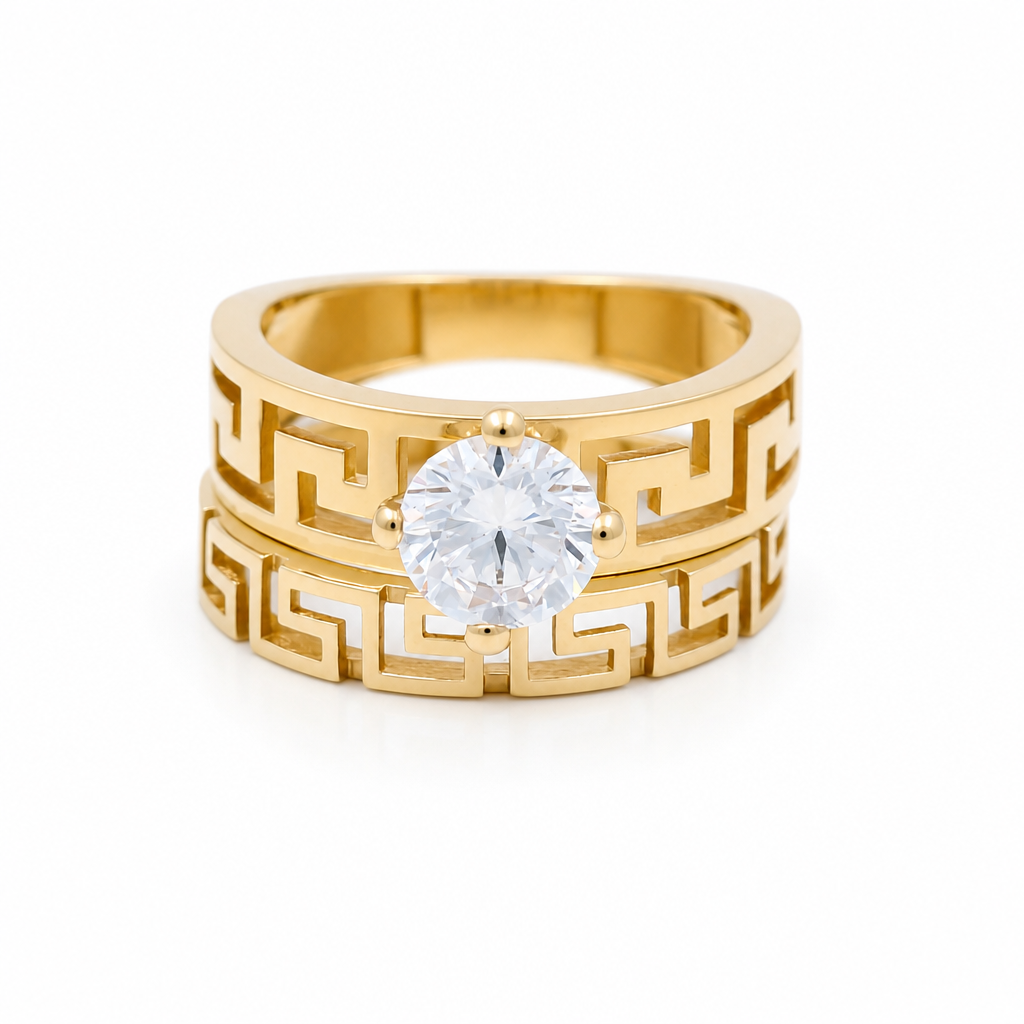 14K Yellow Gold Women’s Greek Bridal Set / Stone: Cz / Size: 7.5 / Weight: 7.4 GR