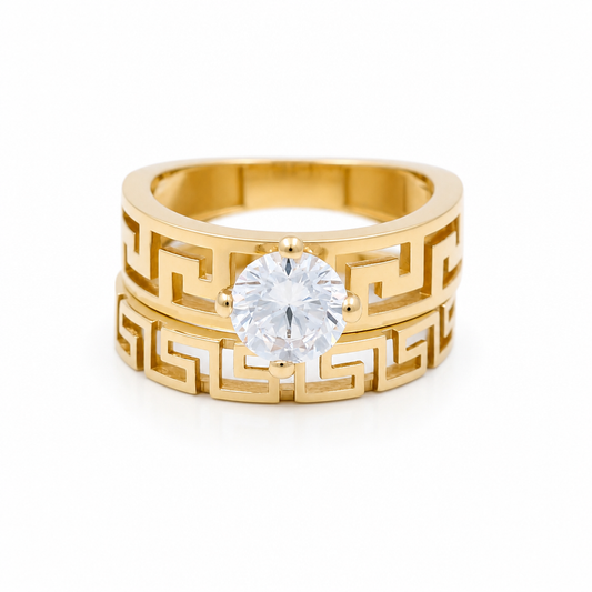 14K Yellow Gold Women’s Greek Bridal Set / Stone: Cz / Size: 7.5 / Weight: 7.4 GR