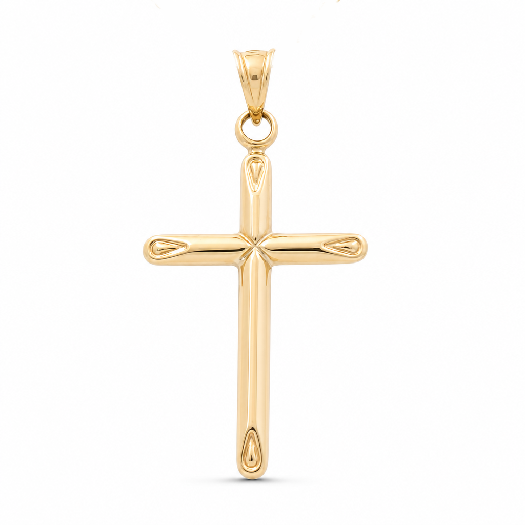 10K Yellow Gold Cross Pendant with Design / Weight: 1.5 GR / DQPD0CS-9