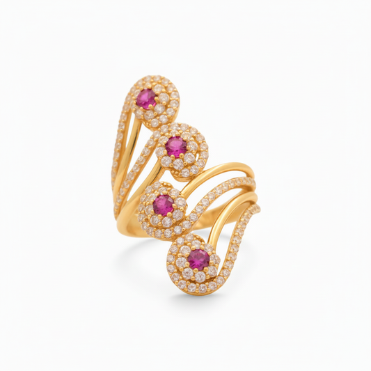 14K Yellow Gold Fashion Women's Ring with pink Cz / Weight 5.1 GR  / BOWR4FS-26