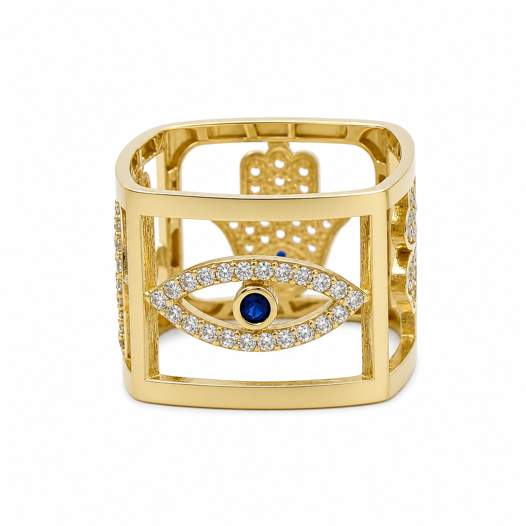 10K Yellow Gold Square Lucky Women's Ring with Cz / Size: 7.5 / Weight: 4.3 GR / CQWR0FS-41
