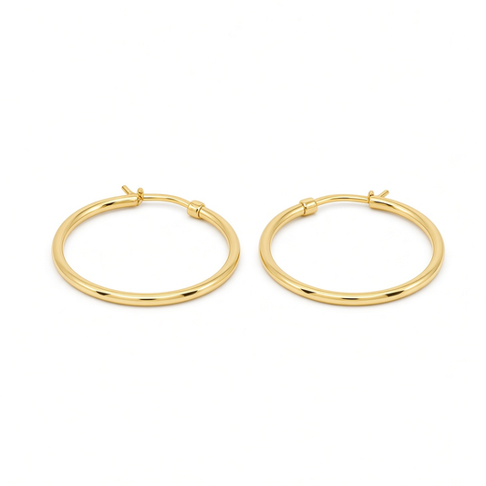 14K Yellow Gold Plain Hoop Earrings / Size: 2mmx27mm / Weight: 2 GR / DOEH4PL