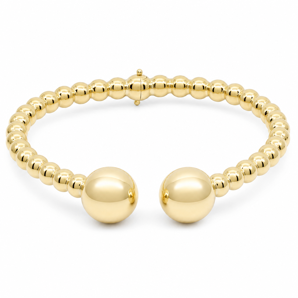 10K Yellow Gold Bangle Bracelet with Balls / Size:18 / Weight 9.8 GR / MGBB0BLL