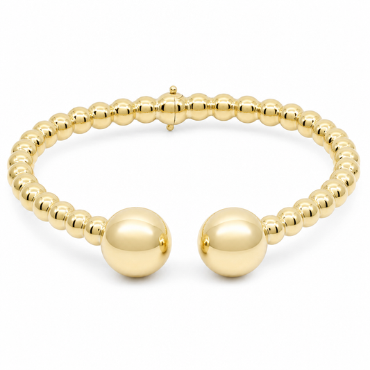 10K Yellow Gold Bangle Bracelet with Balls / Size:18 / Weight 9.8 GR / MGBB0BLL