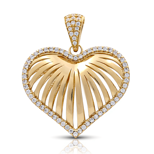 14K Yellow Gold Fashion Heart Pendant with Cz / Weight: 3.5 GR