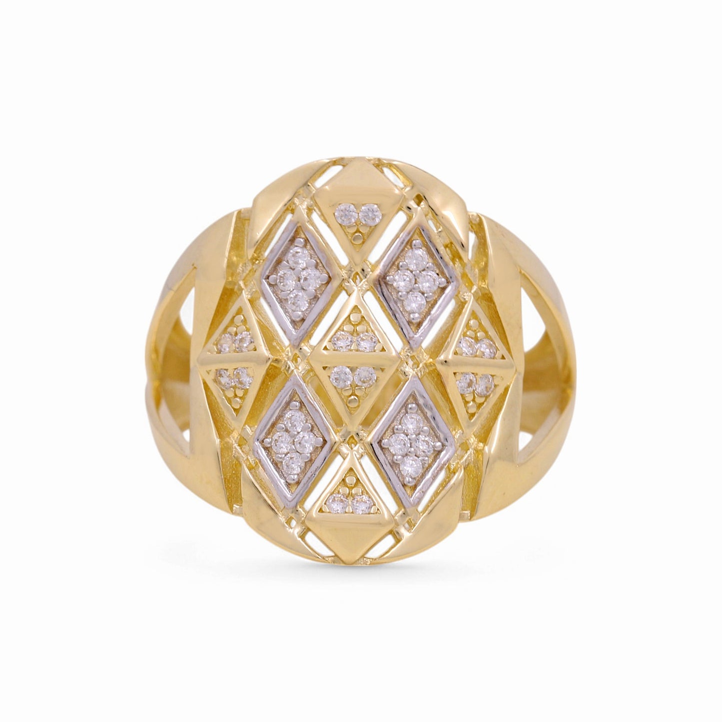 14K Yellow and White Gold Women's Fashion Ring / CZ / Size: 7.5 / Weight: 4.1 GR / DOWRTT4FS
