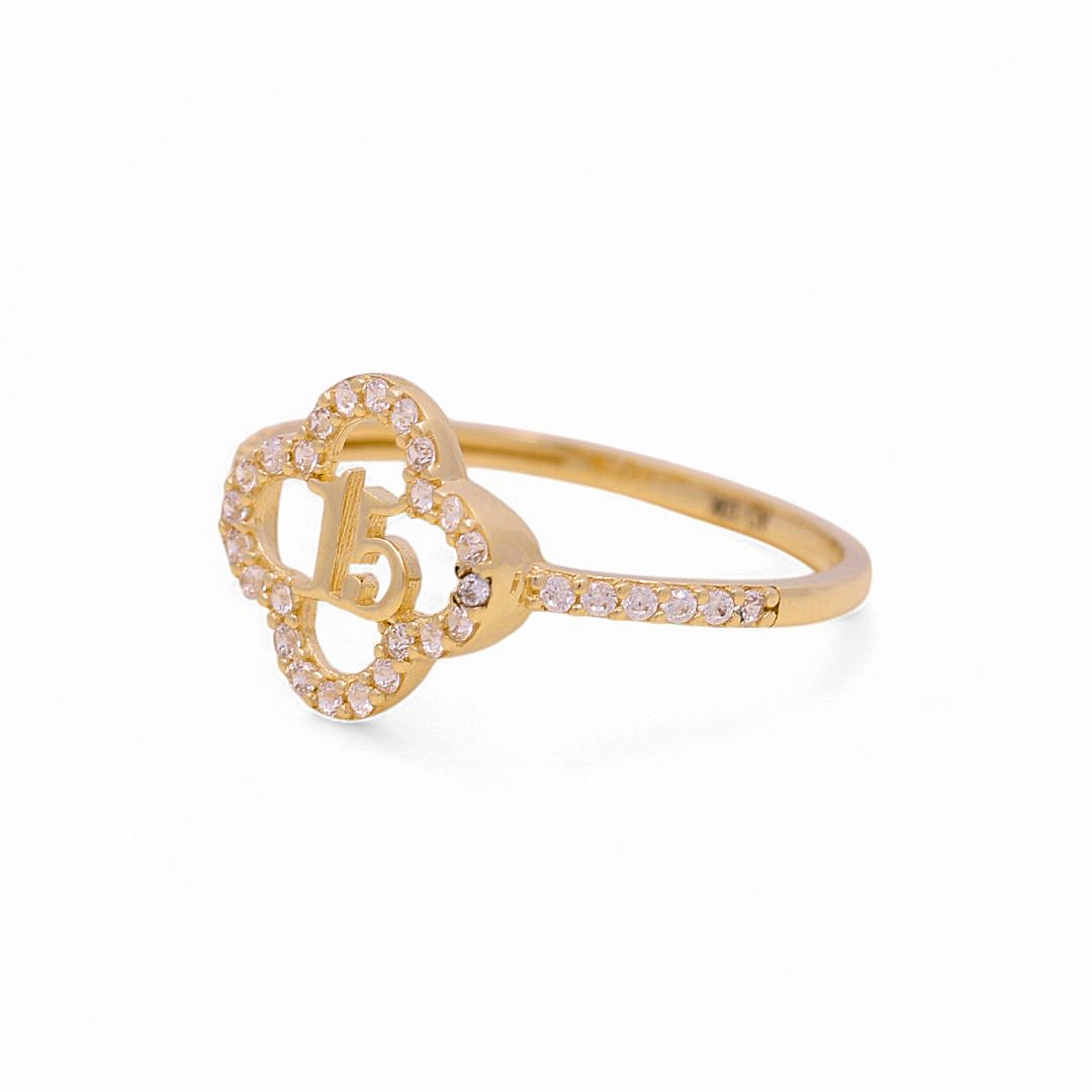 10K Yellow Gold Quinceañera Flower Women's Ring with Cz / Size: 12 / Weight: 1.1 GR / P55R-33