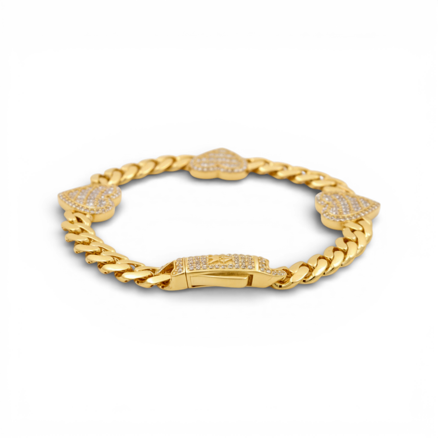10K Yellow Gold Monaco Women's Bracelet with Fashion Hearts / CZ / Size: 7.5" / Weight: 12.8 GR / DOWB0MONHR-1
