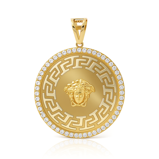 10K Yellow Gold Medusa's Medal Pendant with Greek and Cz / Weight: 7.1 GR / P04P-290