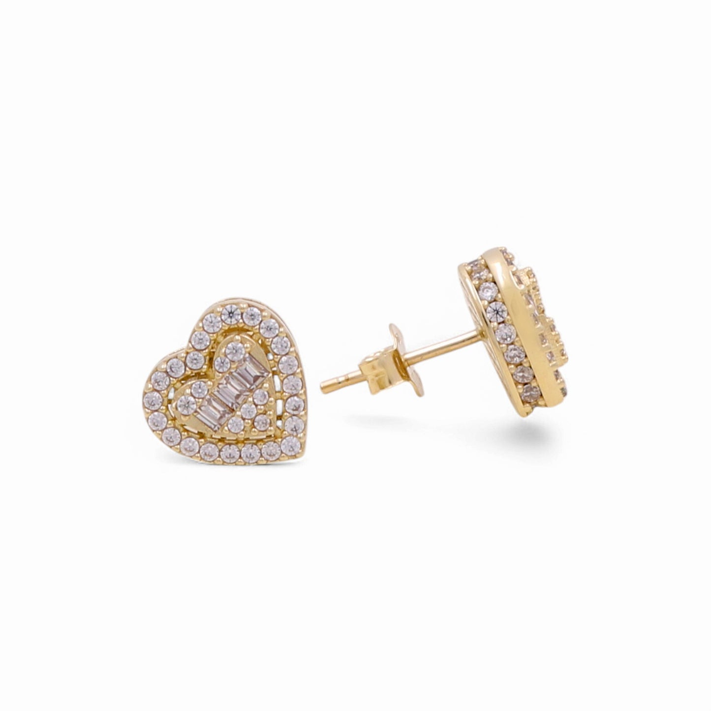 10K Yellow Gold Heart Women's Stud Earrings with White CZ / Weight: 2.8 GR