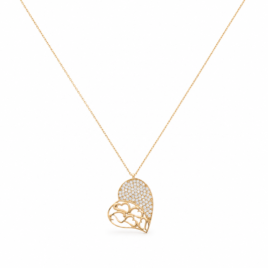 14K Yellow Gold Fashion Women's Necklace with Heart Pendant / Stone: Cz / Size: 16" / Weight: 4.7 GR